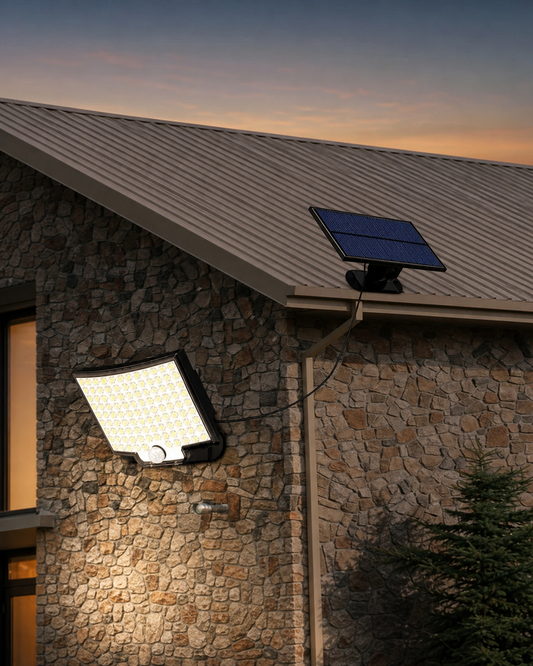 106 LED Solar Outdoor Light With Motion Sensor in use