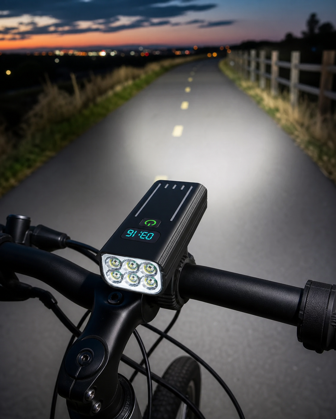 5000 Lumen Bike Light with 12 LEDs & USB-C Rechargeable Battery in use