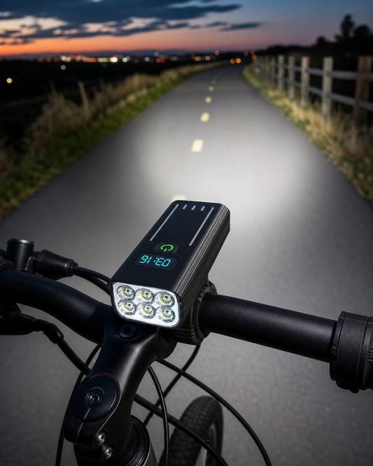 5000 Lumen Bike Light with 12 LEDs & USB-C Rechargeable Battery in use