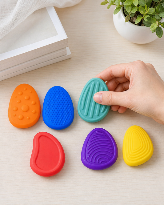 6 Pack Silicone Sensory Stone Fidget Toys in use