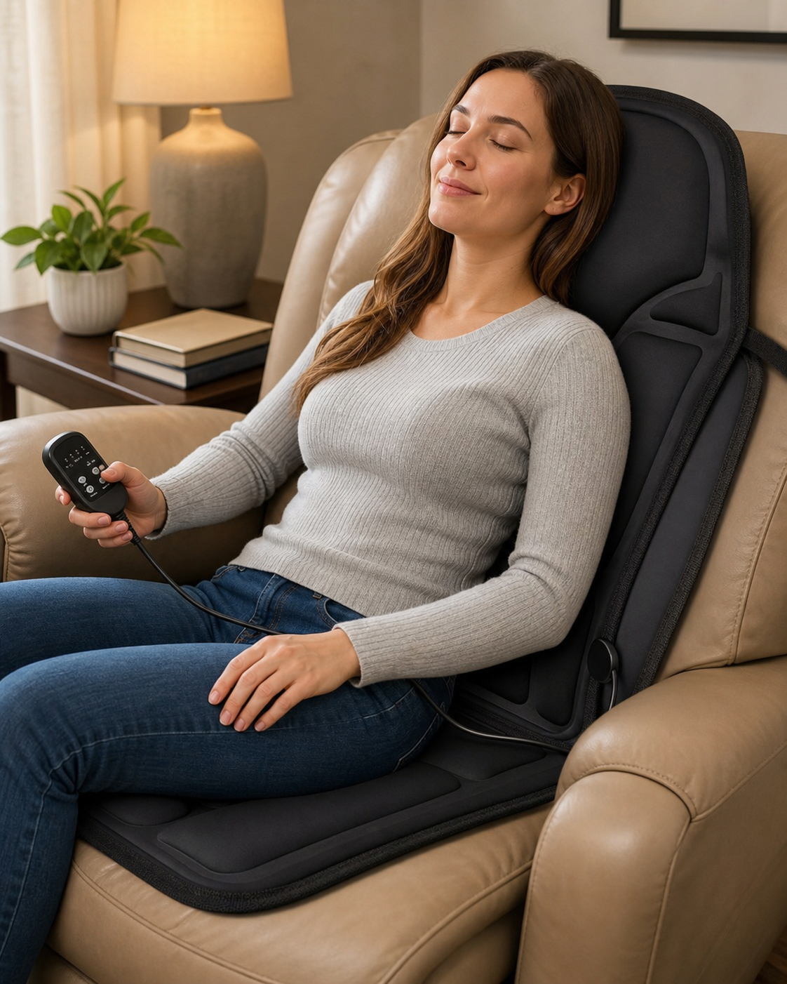 8 Mode Massage Chair Pad With Heated Back Neck Cushion For Car & Home in use