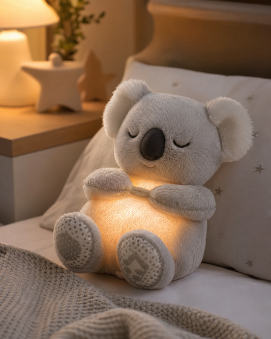 Anxiety Relief Koala Plush Toy with Music, Lights and Rhythmic Breathing Motion in use