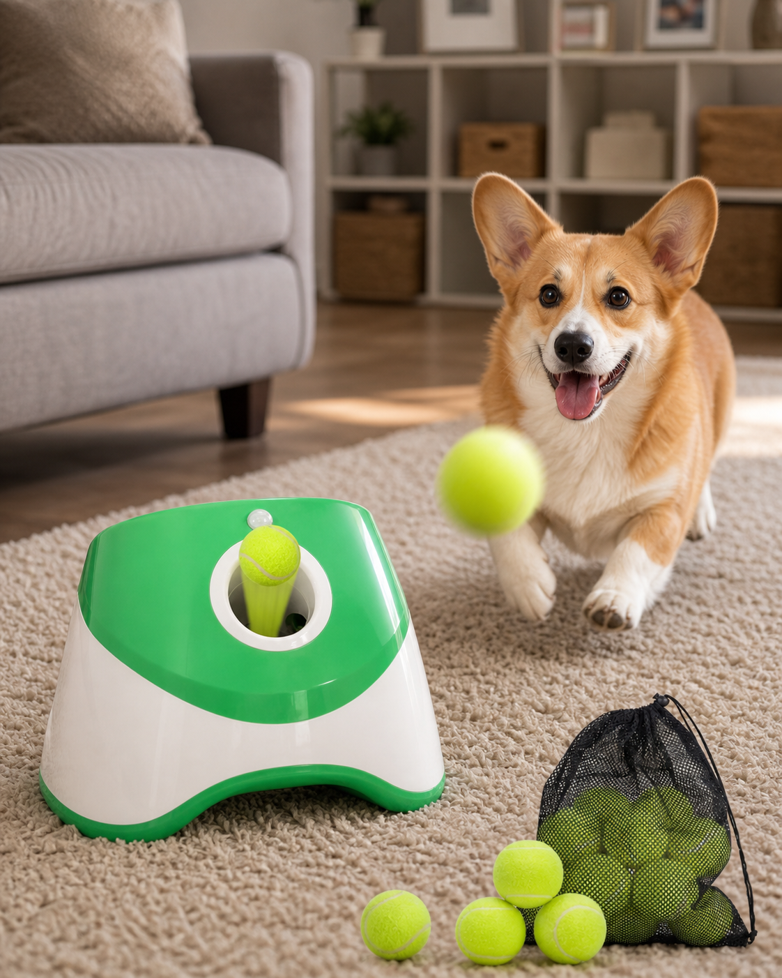 Automatic Dog Ball Thrower With 3 Distance Settings in use