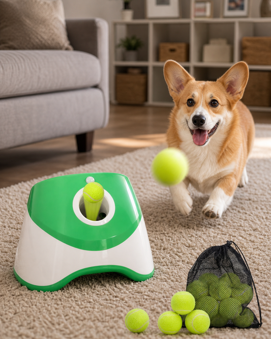 Automatic Dog Ball Thrower With 3 Distance Settings in use