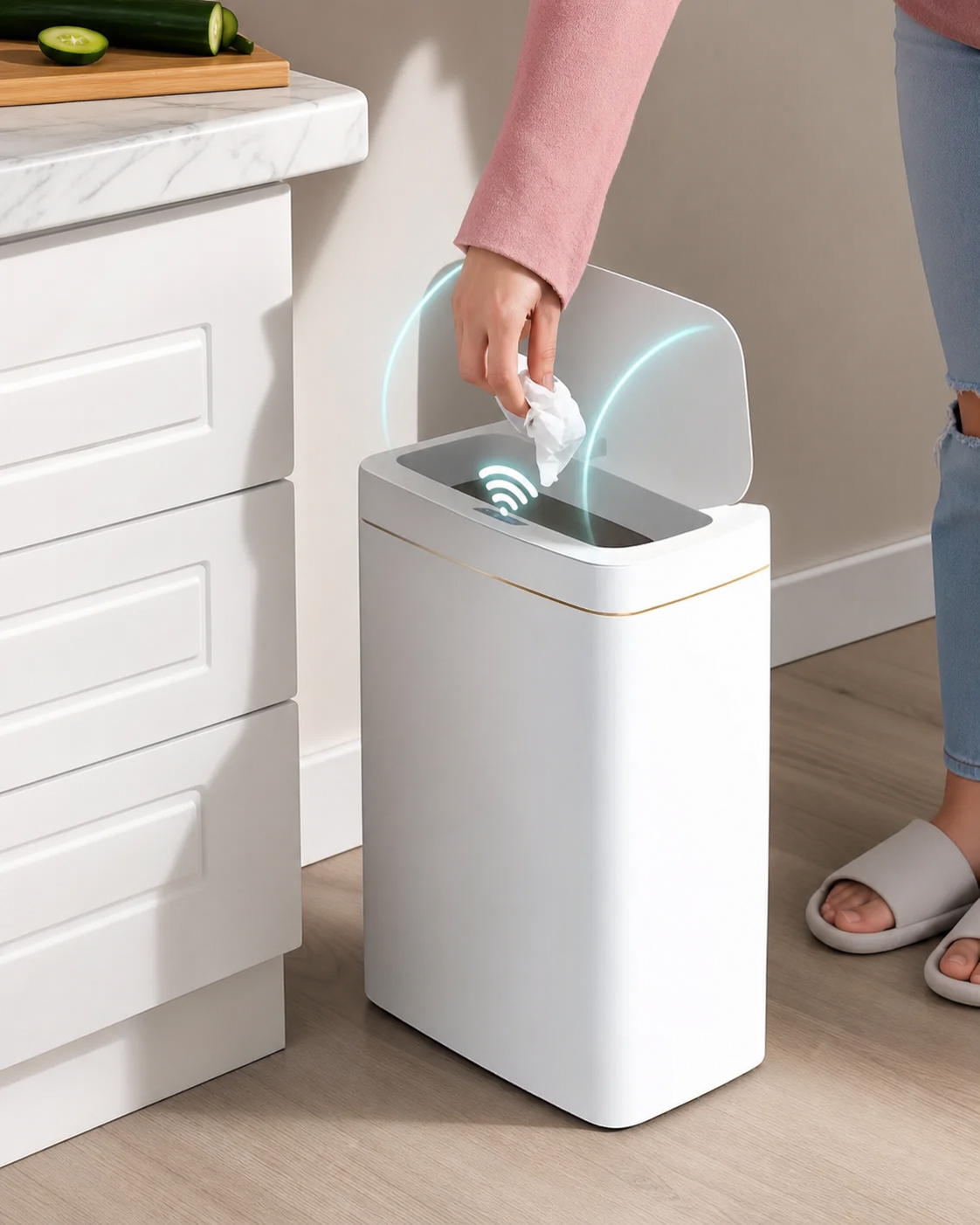 Automatic Smart Motion Sensor Garbage Trashcan in use
