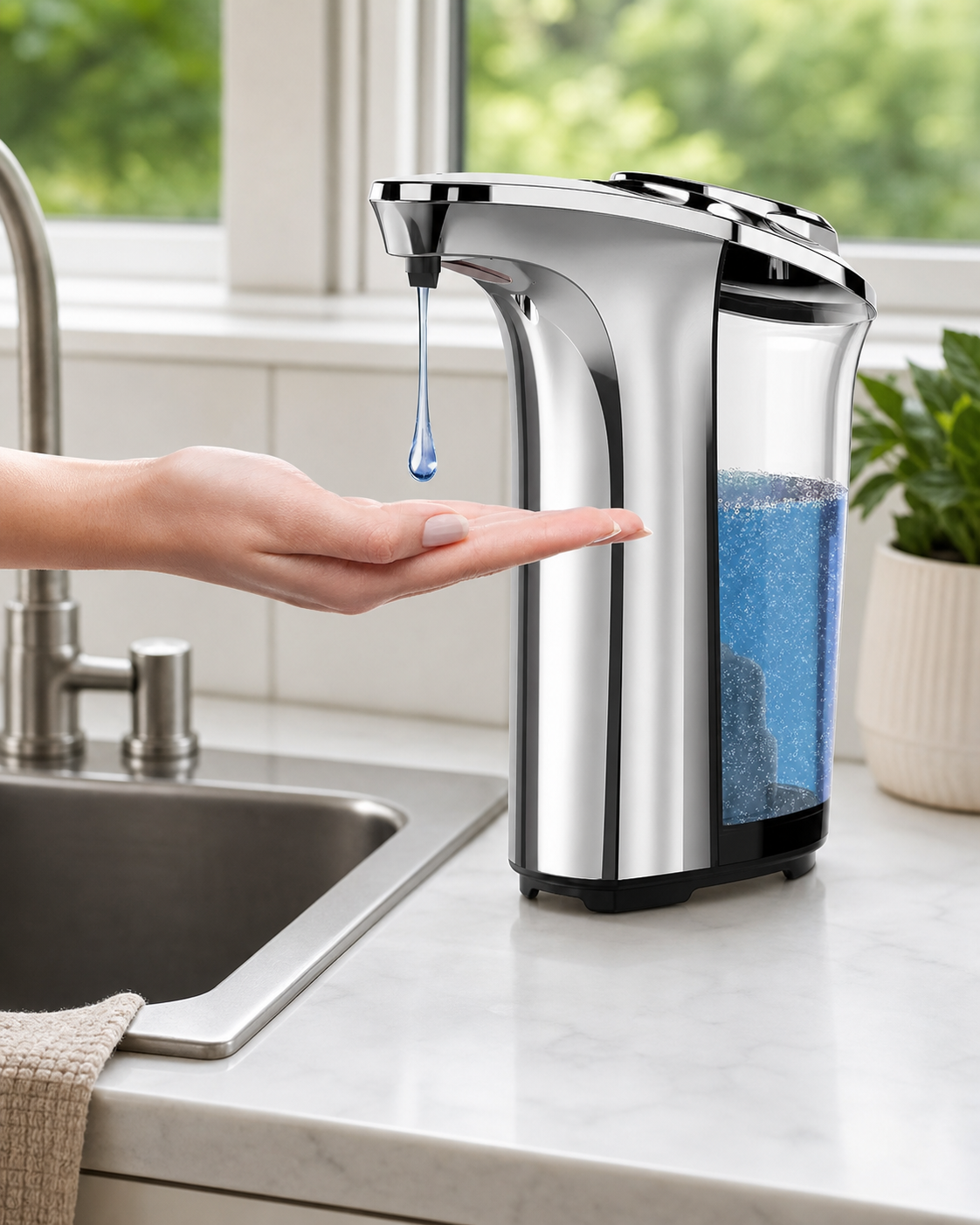 Automatic Touchless Dish Soap Dispenser For Kitchen And Bathroom in use