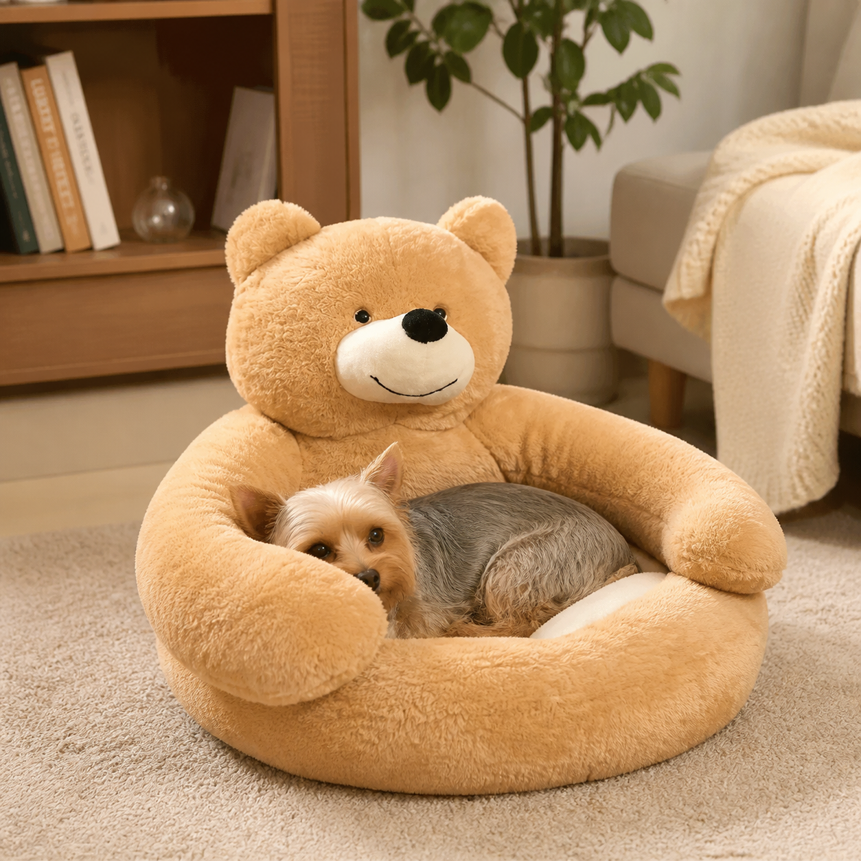 Bear Shaped Winter Plush Pet Dog Bed in use