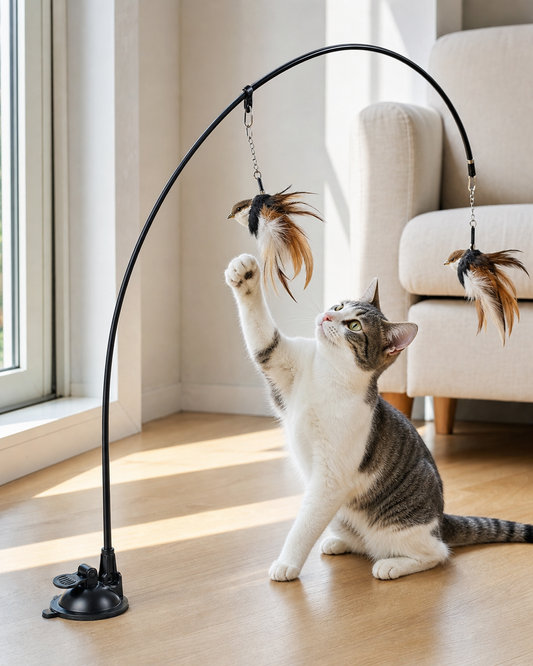 Bird Simulation Toy Set for Cats in use