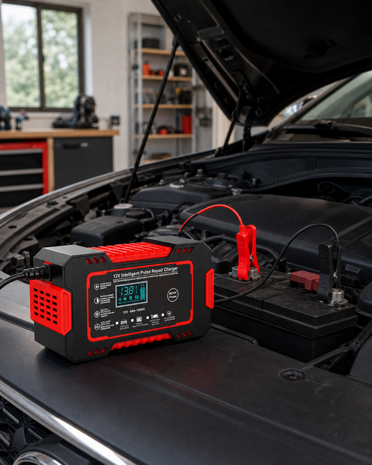 Car Battery Charger 12v 6a Pulse Repair LCD Display in use