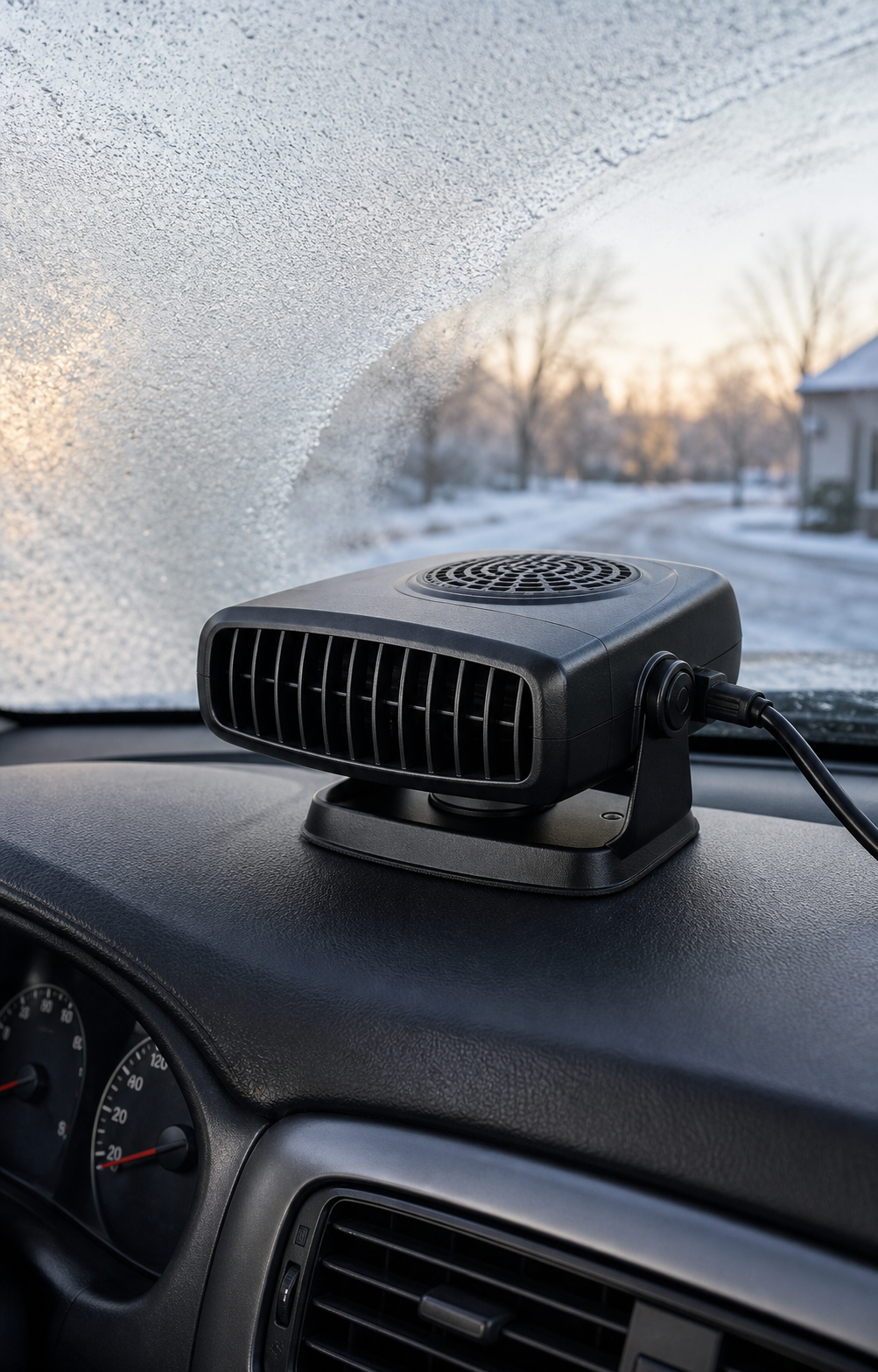 12V Car Heater Fan – 150W/300W Portable Ceramic Auto Heater for Fast Defrost & Heating in use