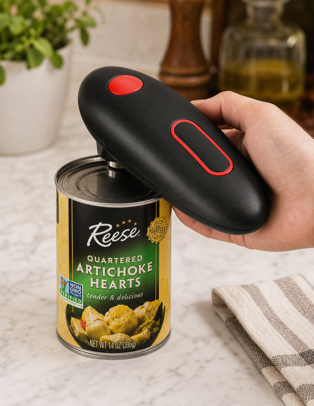 Electric Automatic Can Opener For Kitchen in use