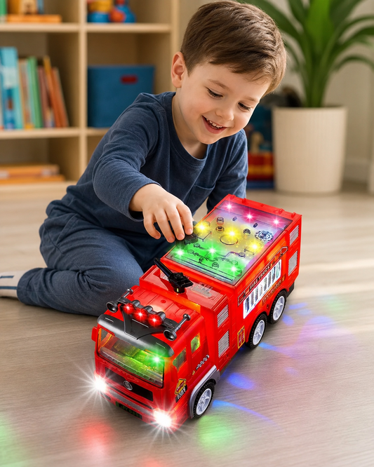 Electric Fire Engine Toy With Lights For Children in use