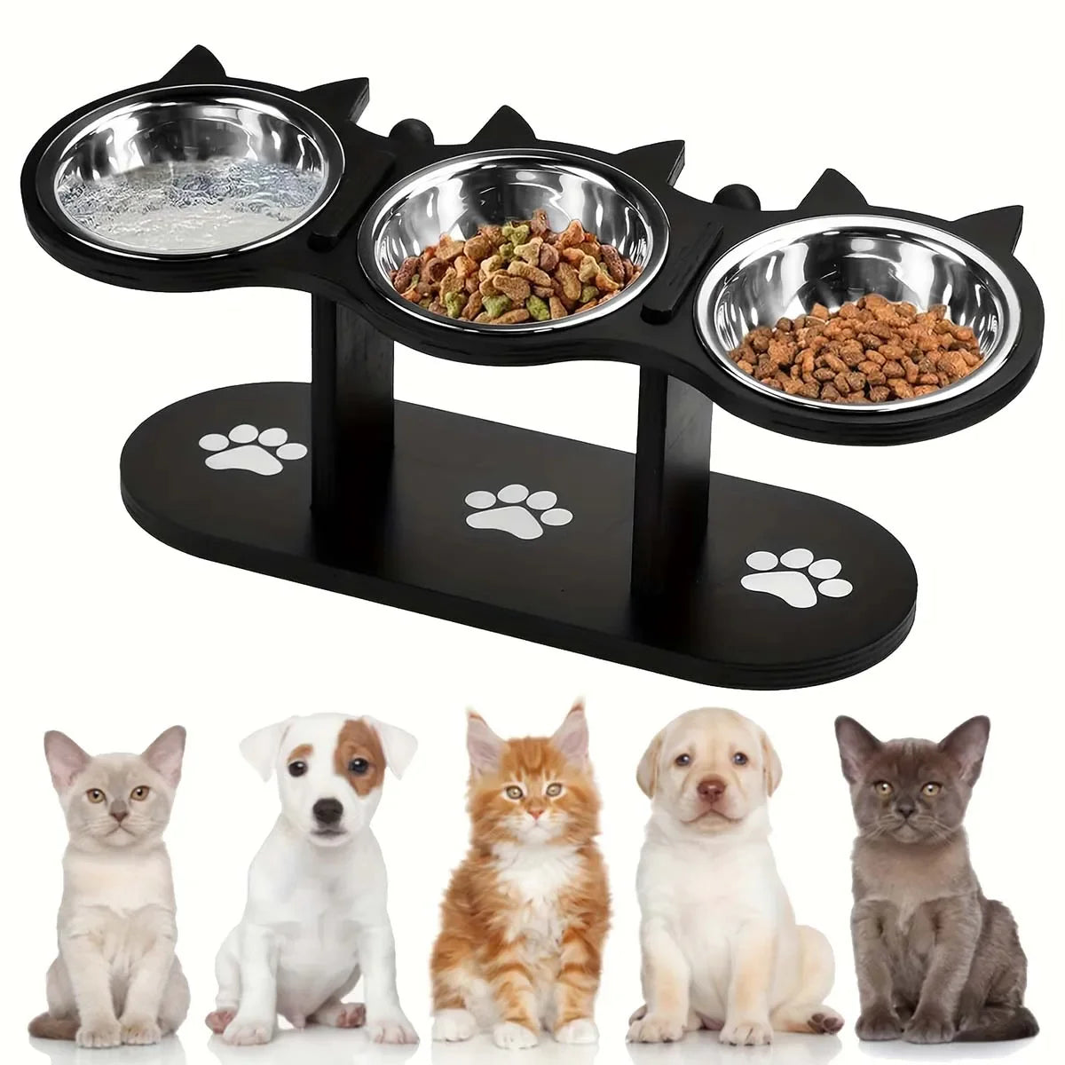 Elevated Cat Bowl with 3 Stainless Steel Dishes product image