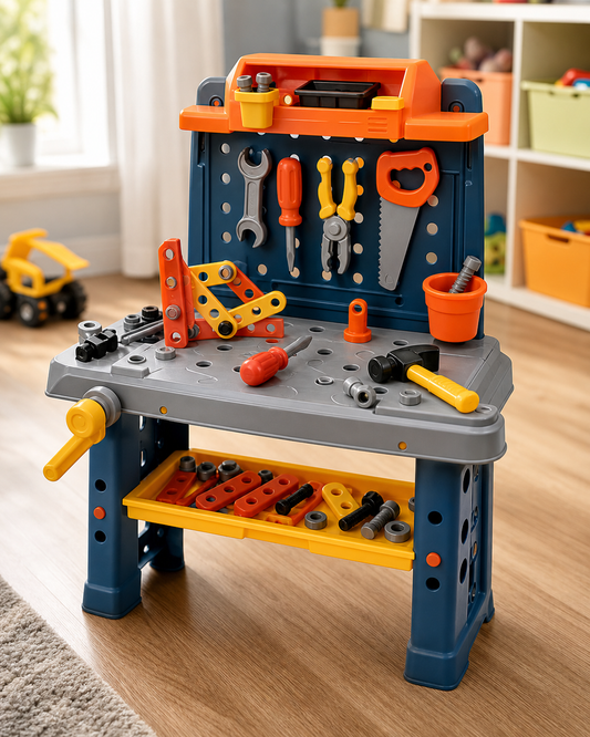 Exclusive Kids Pretend Play Realistic Work Tool Bench Toy in use