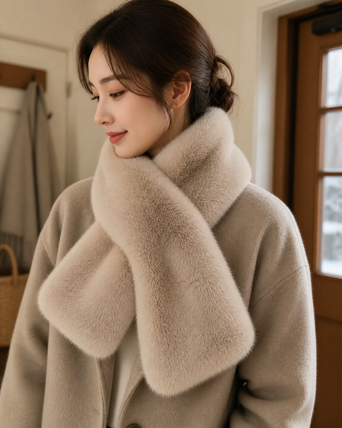 Faux Fur Cross Collar Neck Warmer Winter Scarf in use