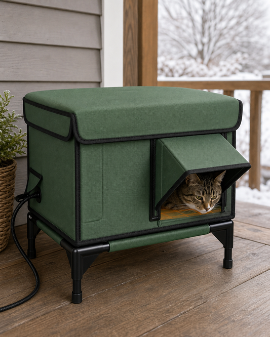 Heated Outdoor Cat House for Winter in use