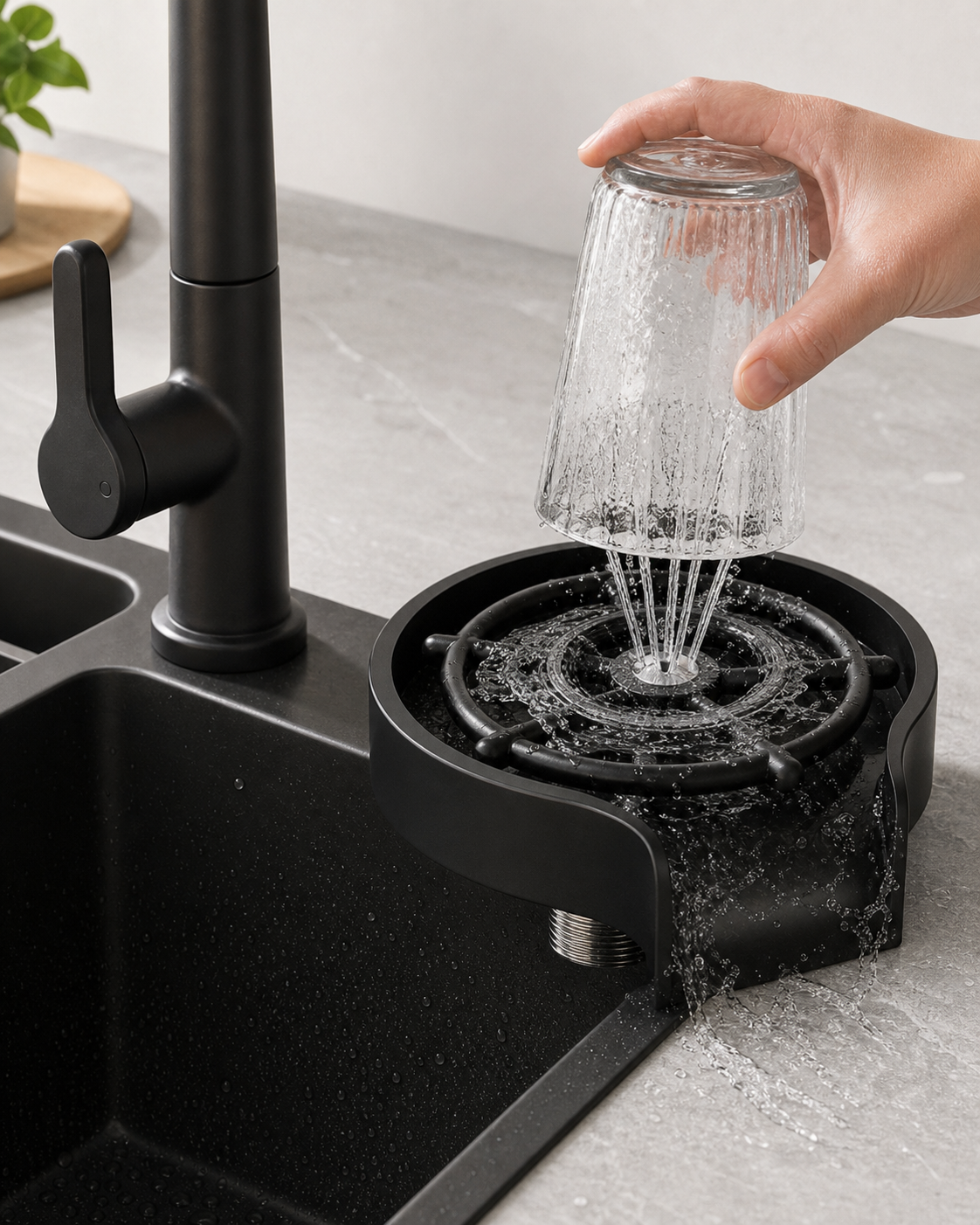 High Pressure Kitchen Sink Cup Rinser in use