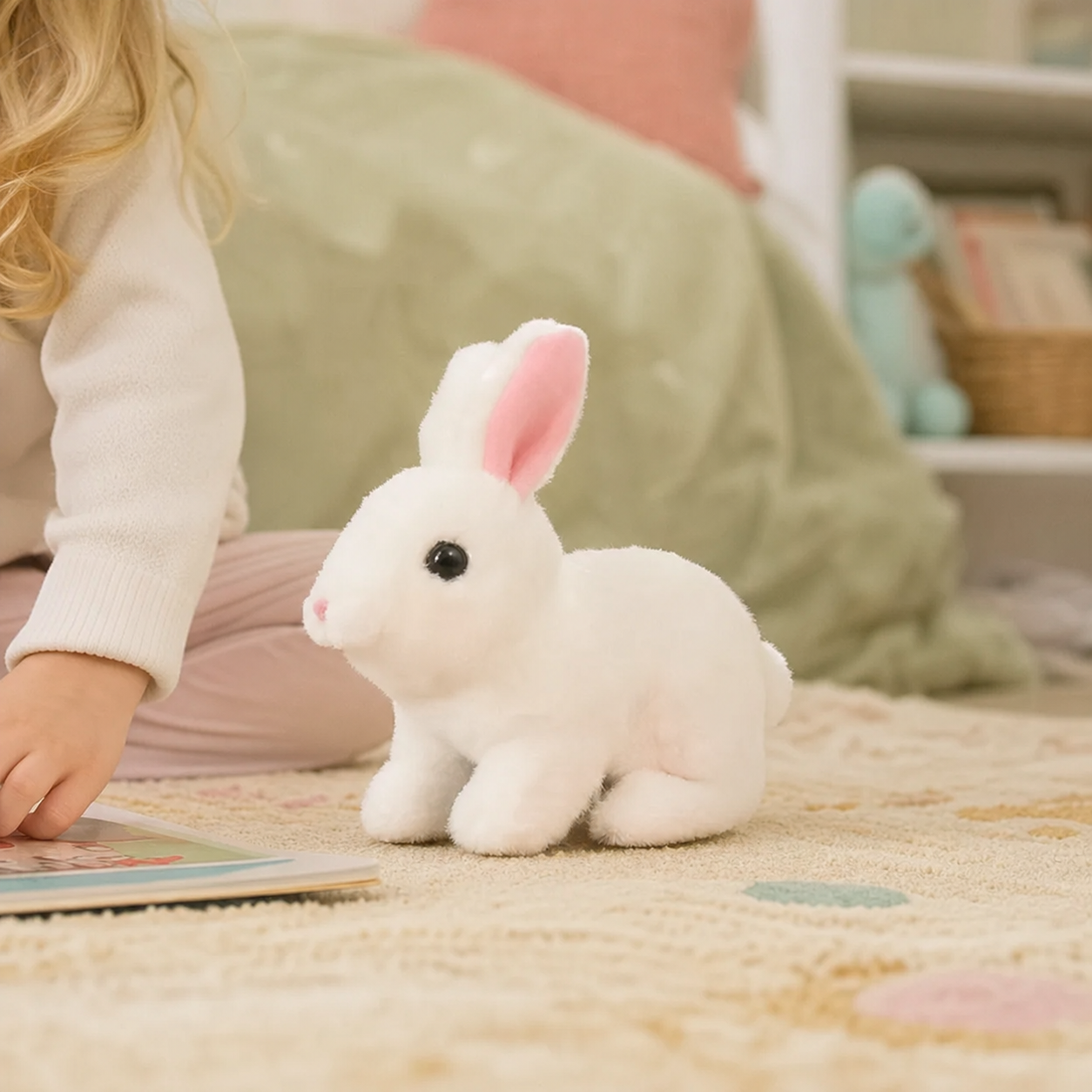 Interactive Plush Bunny Toy in use