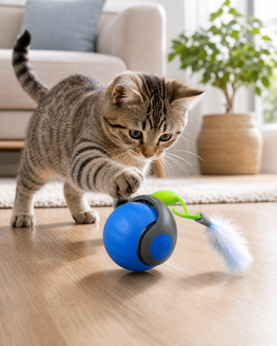 Interactive Rechargeable Cat Toy Ball in use
