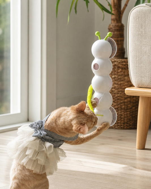 Interactive Worm Pole Cat Toy with Automatic Pop-Up in use