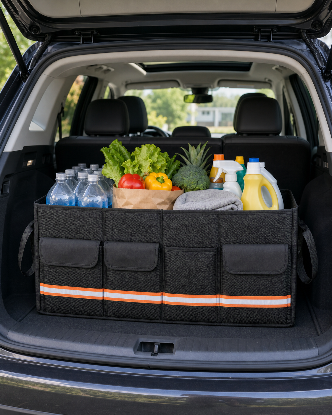 Large Capacity Car Trunk Organizer in use