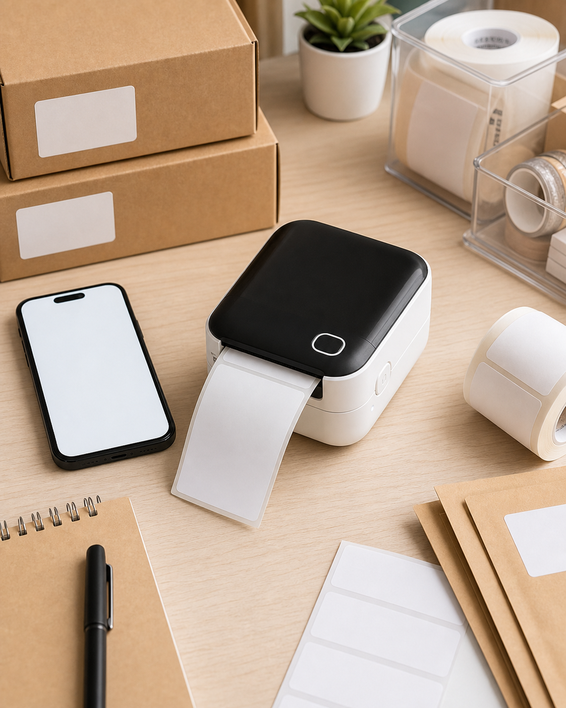 Mini Wireless Portable Thermal Label Printer in use