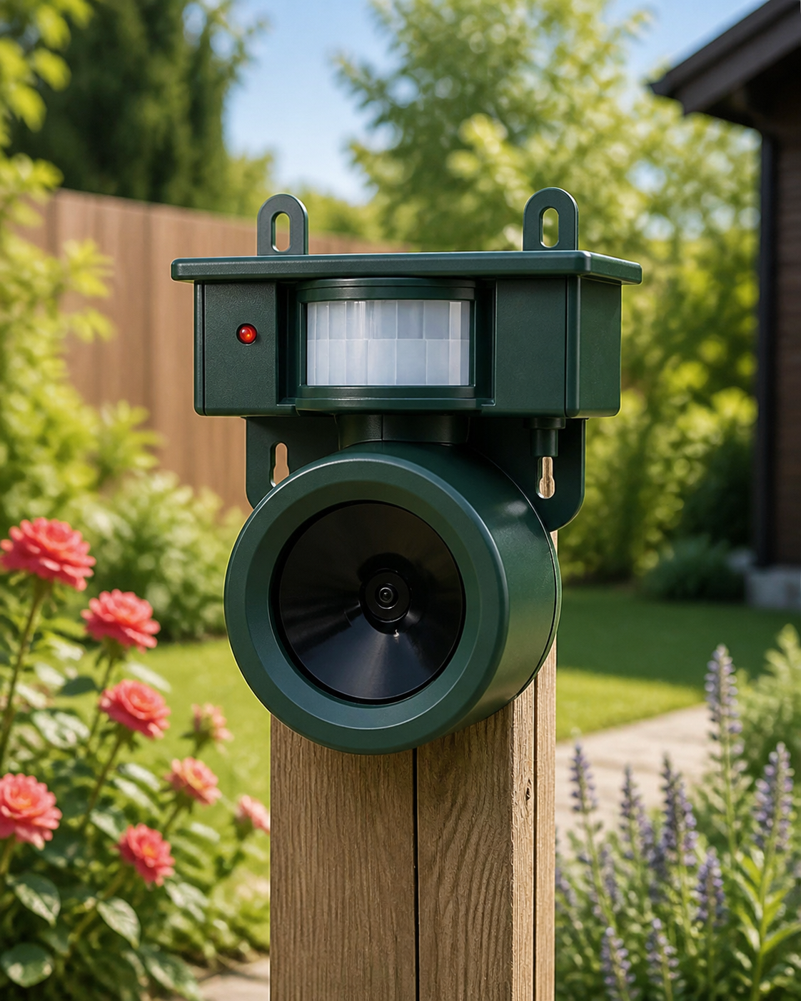 Motion Sensor Bird Deterrent for Crows: Ideal Pigeon Repeller with Sound Scarer in use