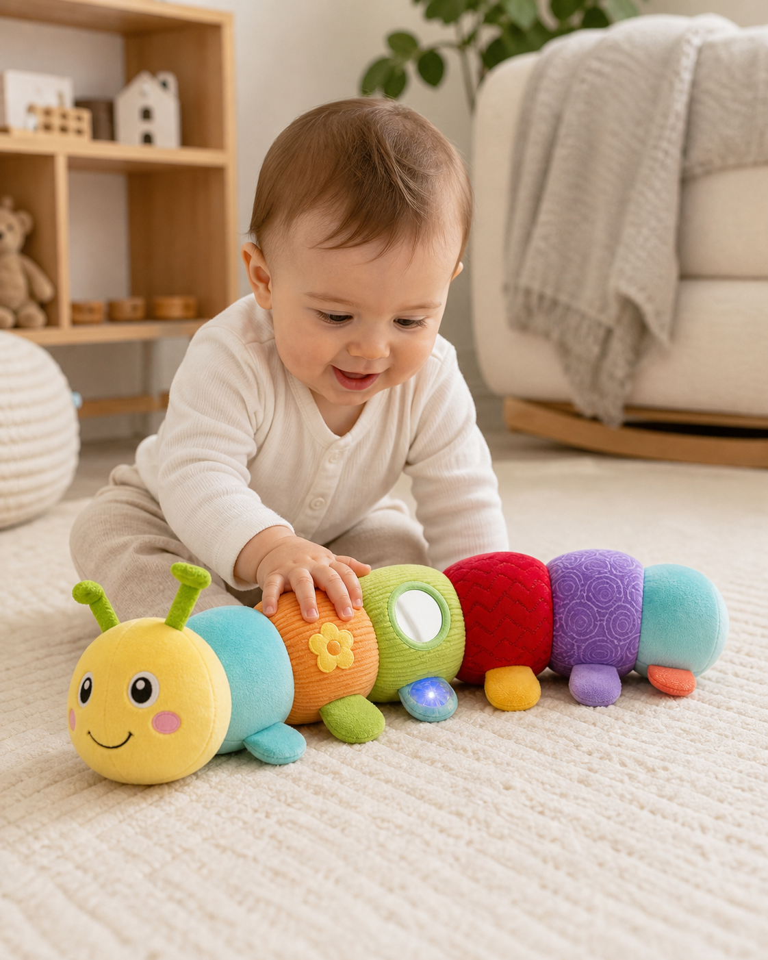 Musical Baby Rattle Stuffed Plush Sensory Caterpillar in use