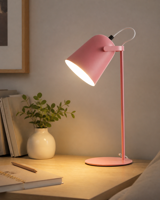 Nordic Macaron Color Creative Iron Bucket Design Light Table Lamp in use