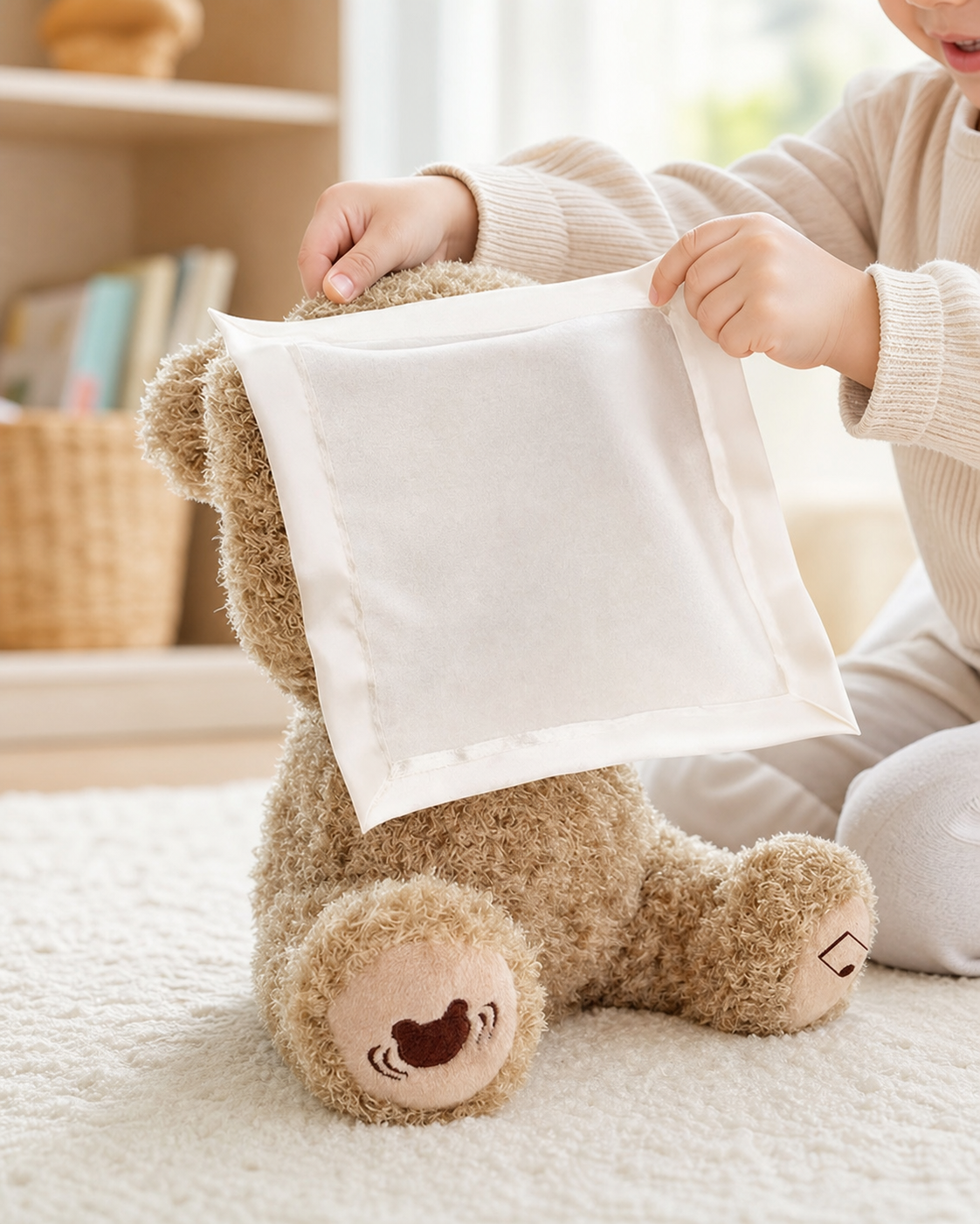 Peek-A-Boo-Teddy - Interactive Plush Toy in use