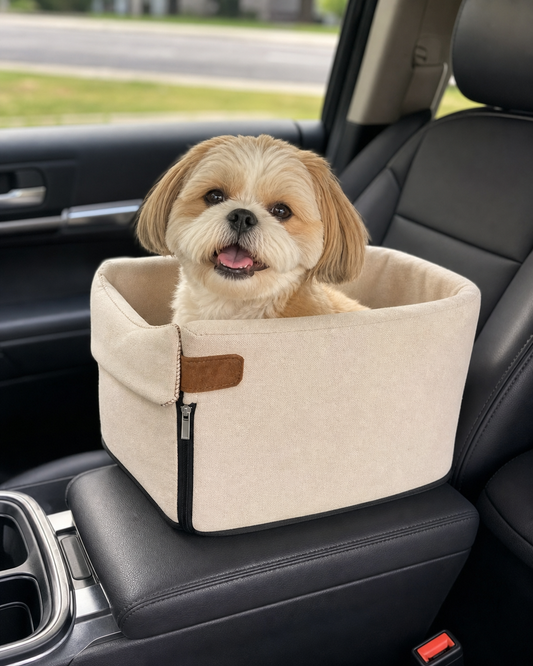 Pet Armrest Safety Seat - Pet Car Seat Travel Bag Suitable for Small Dogs and Cats in use