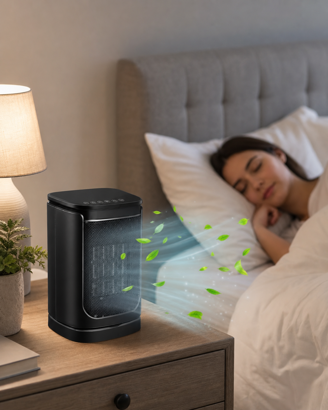 Portable Mini Air Cooler Bedroom Fan in use