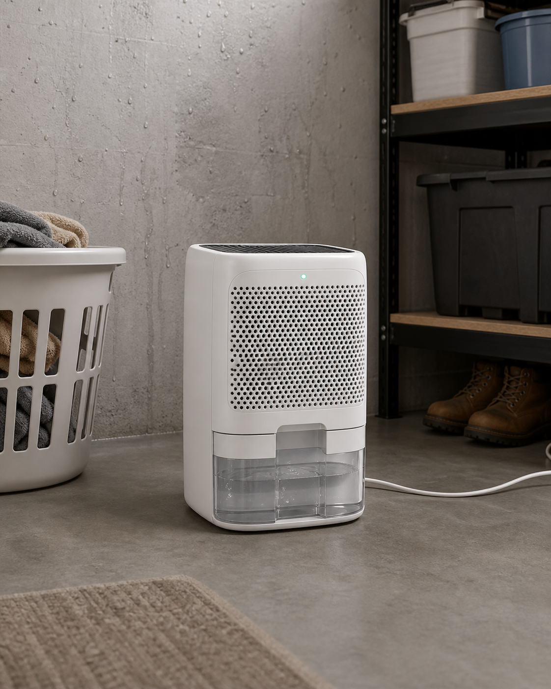 Powerful Portable Mini Basement Garage Crawl Space Home Dehumidifier in use