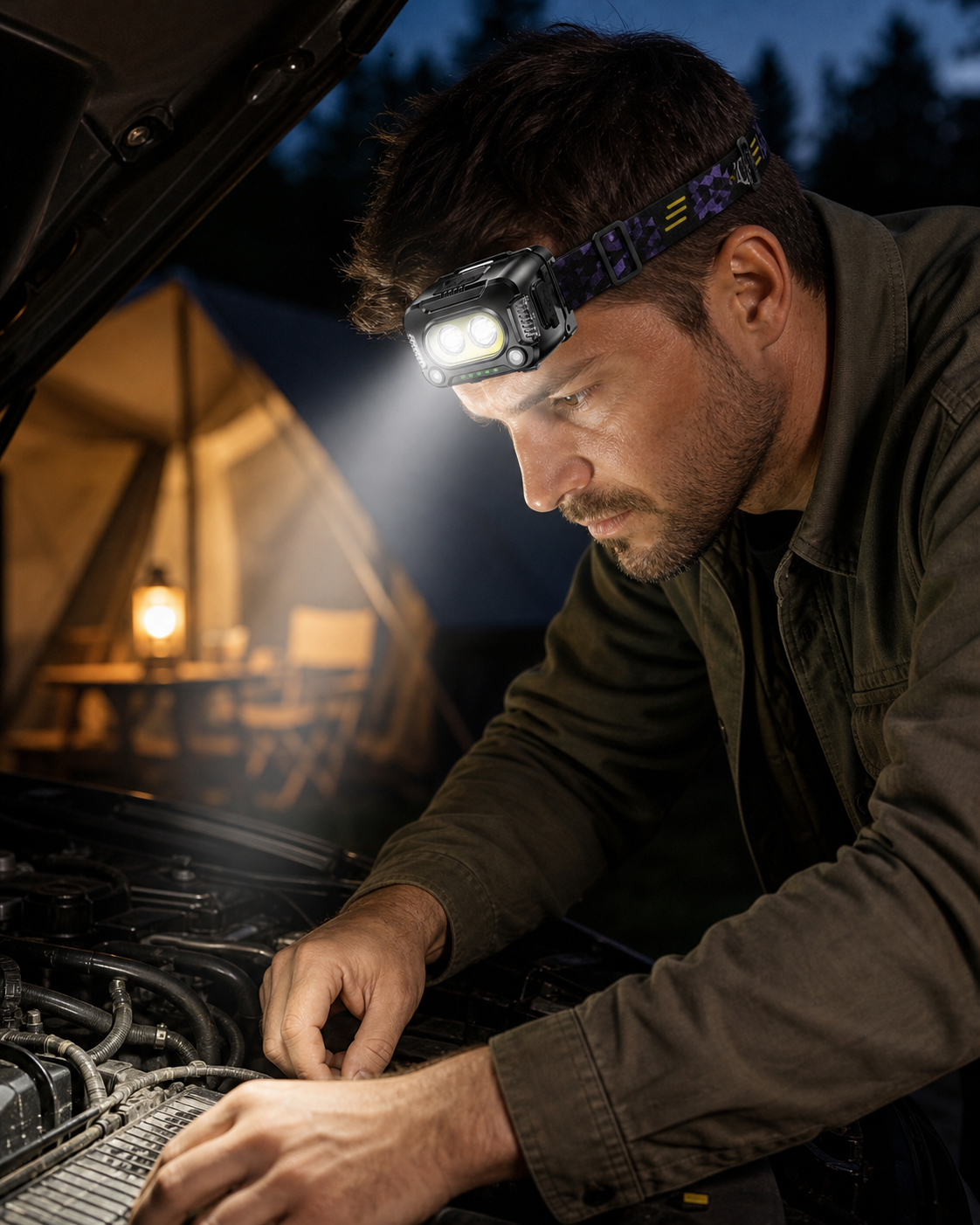 Powerful USB Rechargeable Headlamp in use