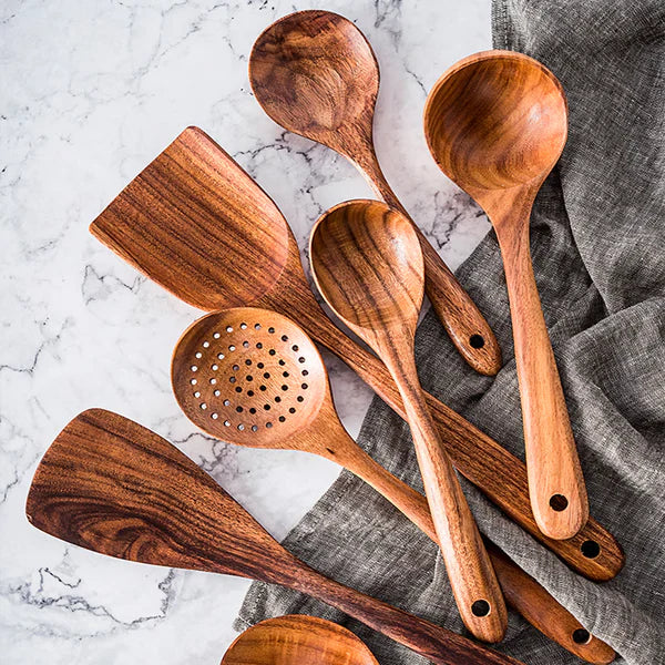 Premium Natural Teak Wood Kitchen Utensils – Eco-Friendly, Non-Toxic Cooking Spoons, Cookware for Home Everyday Use product image