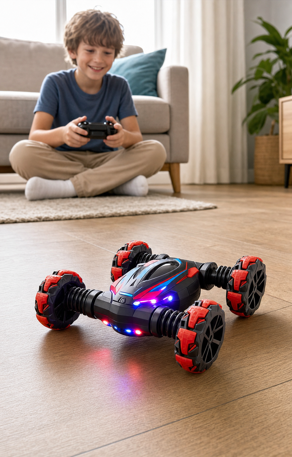 RC Cars Toys for Kids Ages 6 to 12 with LED Lights & 360° Flips in use