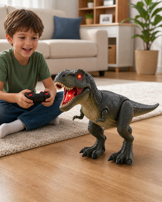 Remote Control T-Rex Dinosaur With LED Light Up, Walking & Roaring Realistic Dinosaur Toys in use