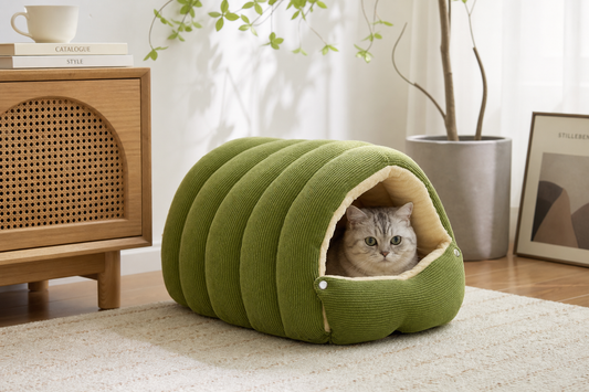 Removable and Washable Winter Closed off Cat Bed in use