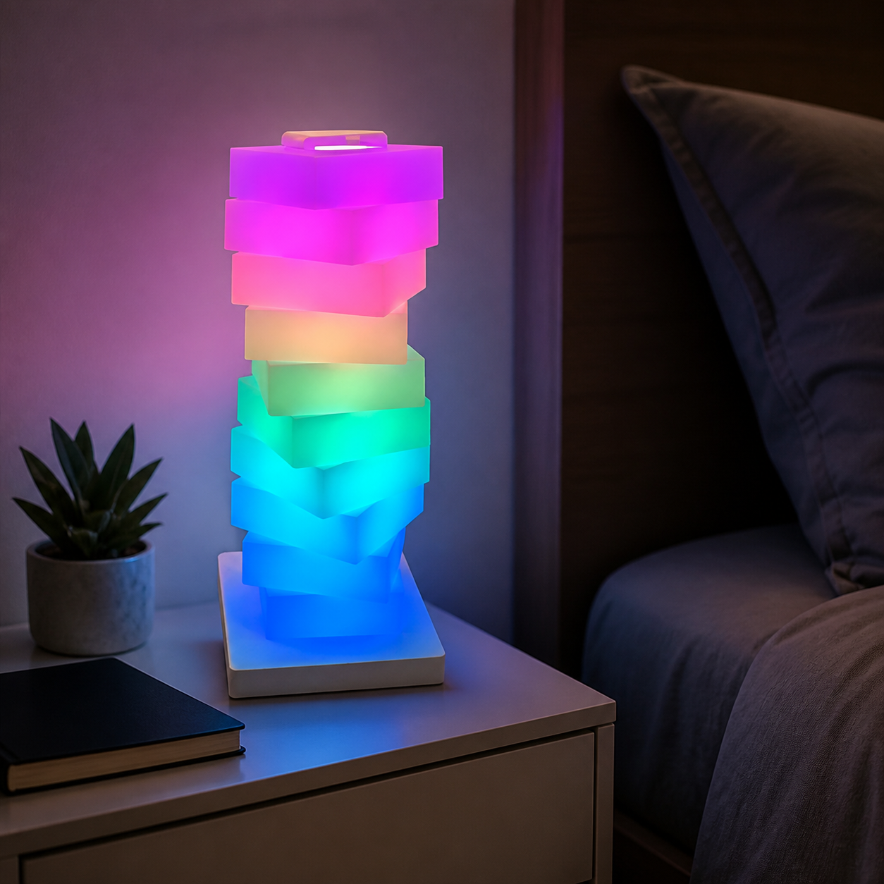 RGB LED Bedside Lamp with Touch Control in use