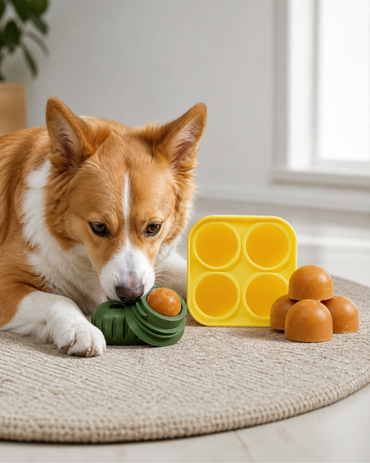 Silicone Dog Slow Feeder & Refillable Dog Chew Toy in use