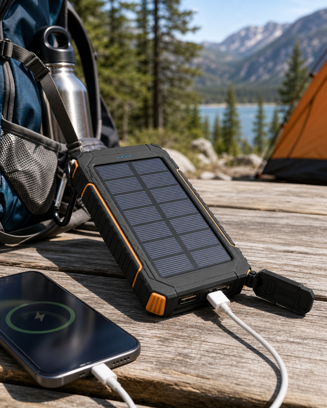 Solar Charger Waterproof Power Bank in use