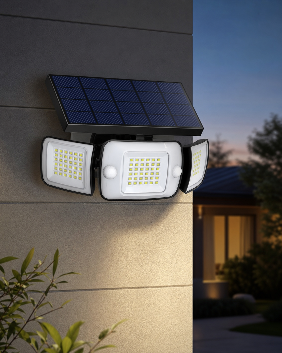 Solar Powered Flood Lights With Motion Sensor in use