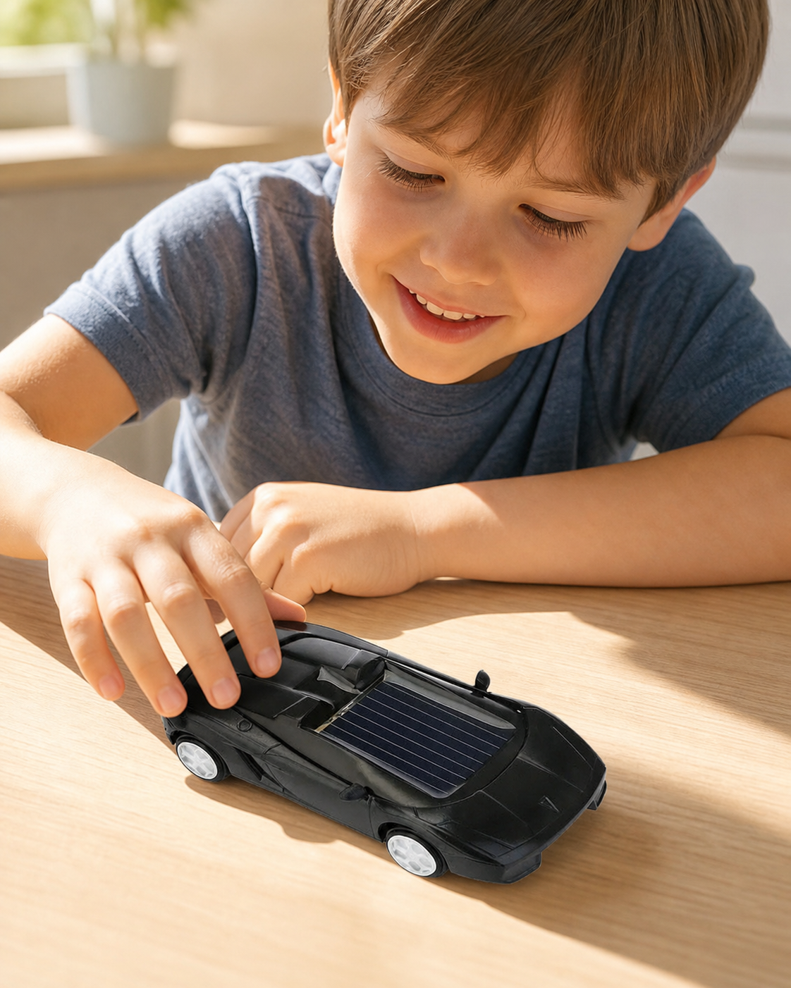 Solar Powered Mini Race Car Toy in use