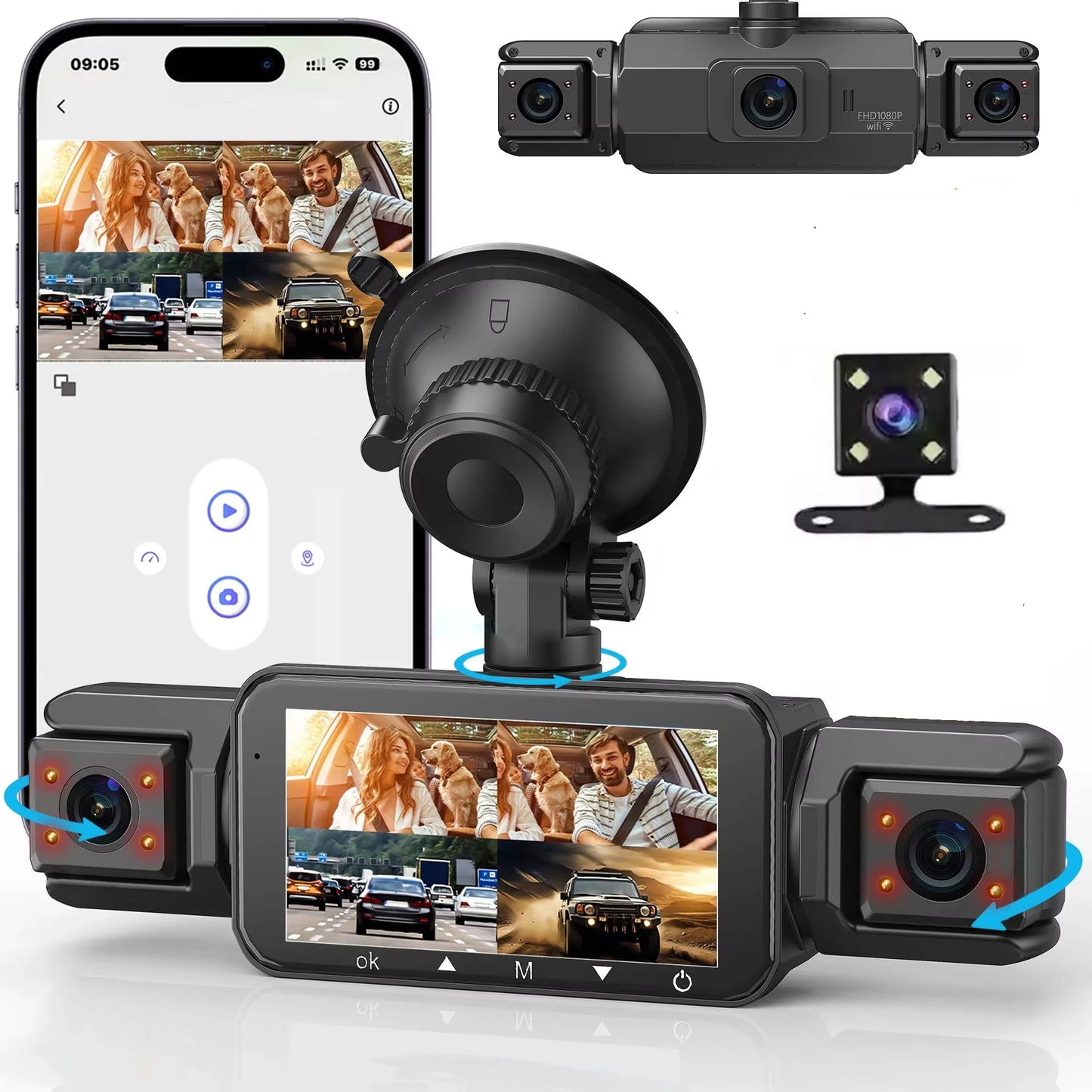 Wireless Car Dash Cam Front And Rear With Night Vision product image